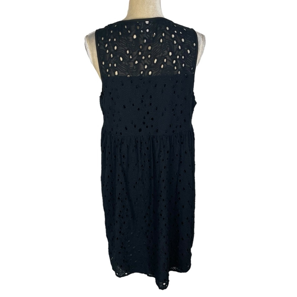 Knox Rose Bohemian Eyelet Dress Black Sleeveless Lace-Up Fringe Tassel Tunic L - Picture 5 of 9